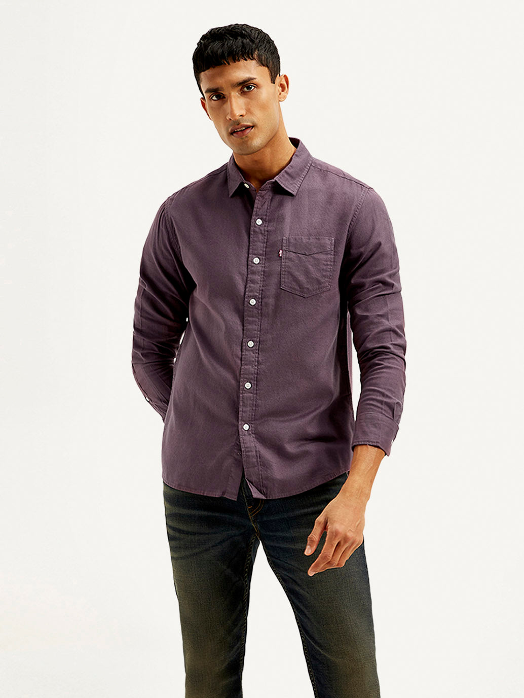 Men's Solid Slim Fit Oxford Shirt - Front View