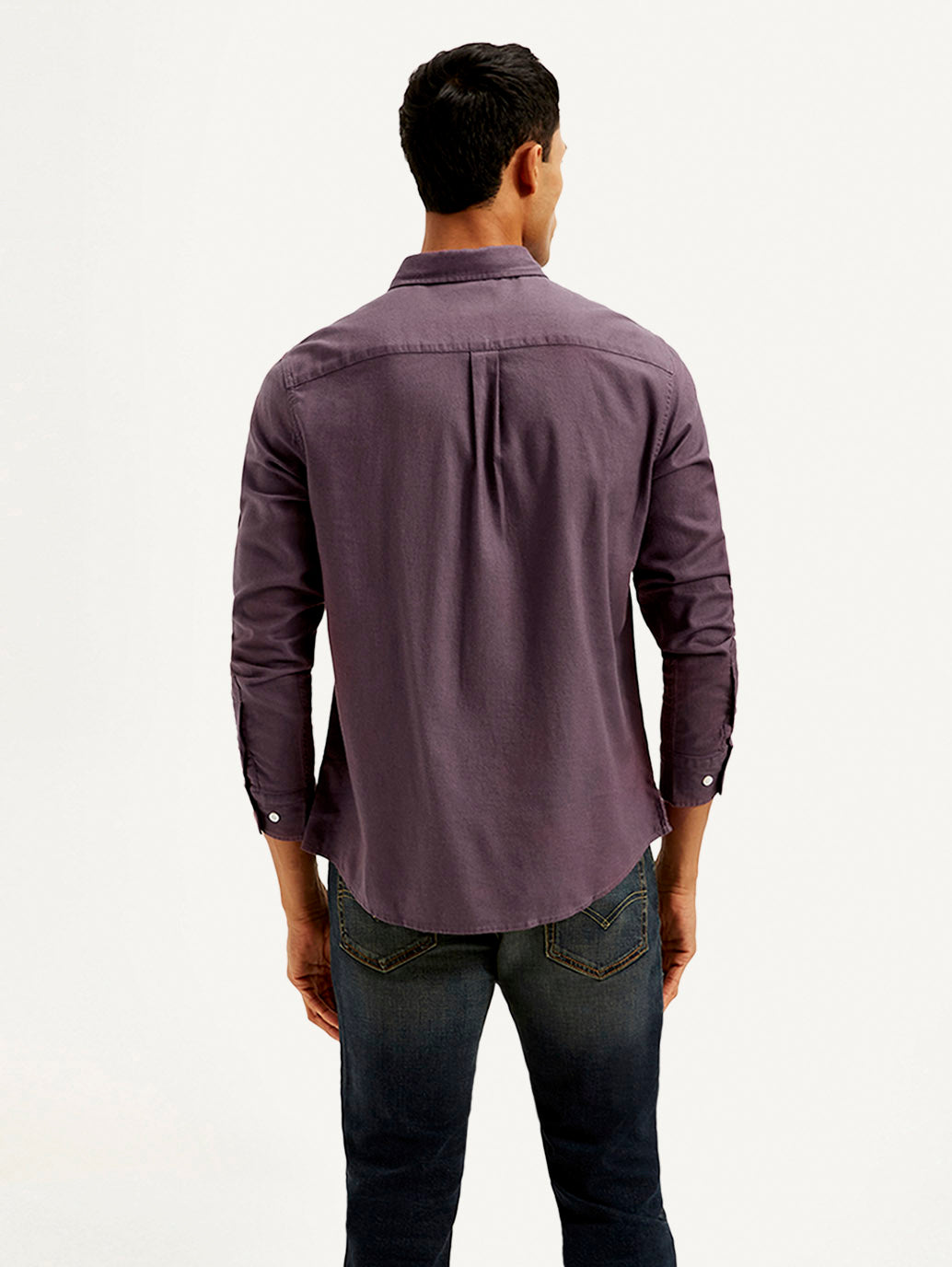 Men's Solid Slim Fit Oxford Shirt - Back View
