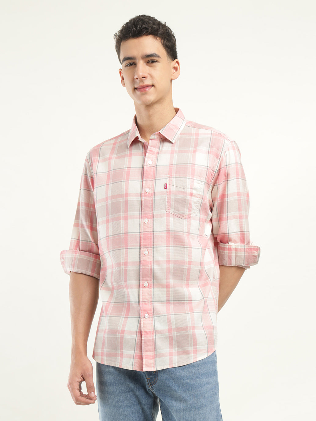 Men's Checkered Slim Fit Shirt - Front View