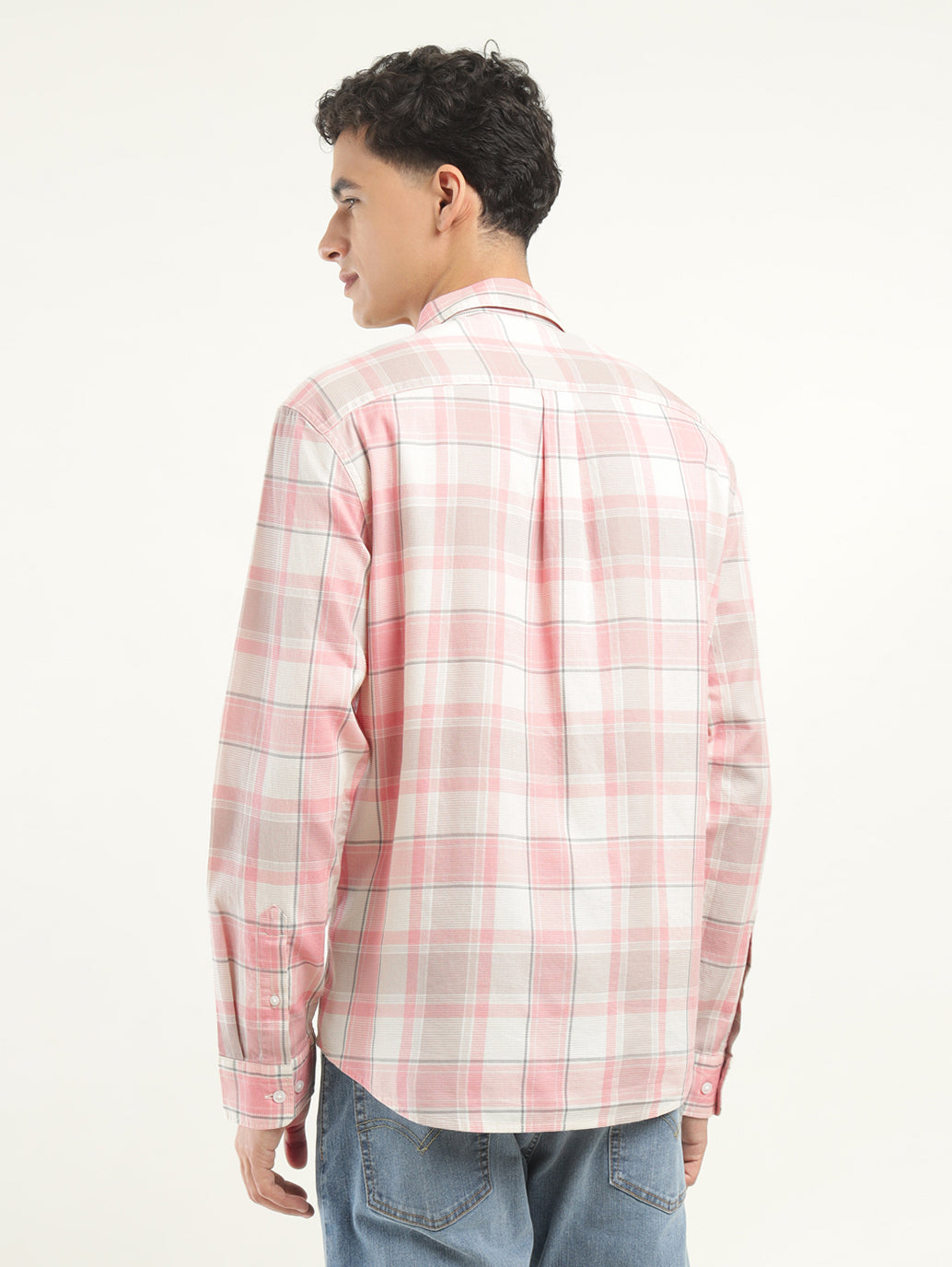 Men's Checkered Slim Fit Shirt - Back View