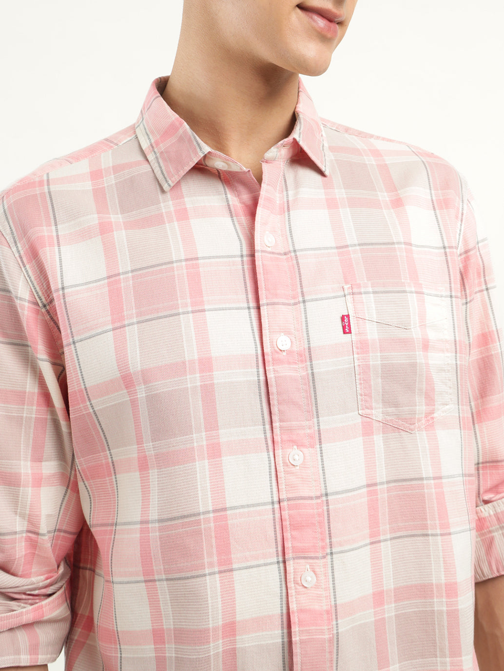 Men's Checkered Slim Fit Shirt - Detail View