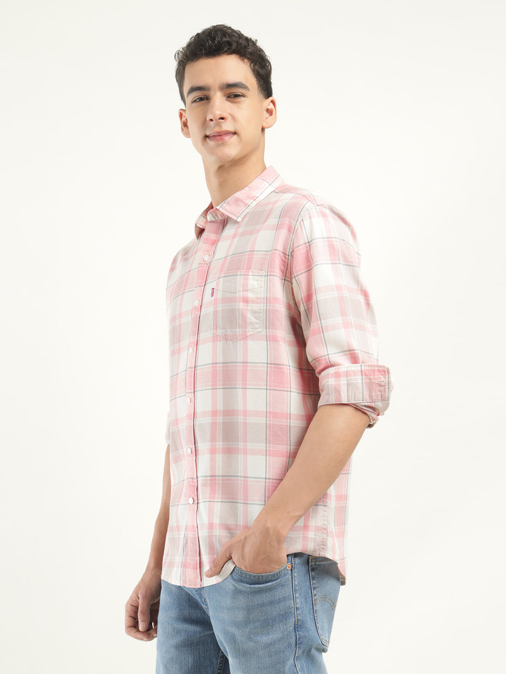 Men's Checkered Slim Fit Shirt - Side View