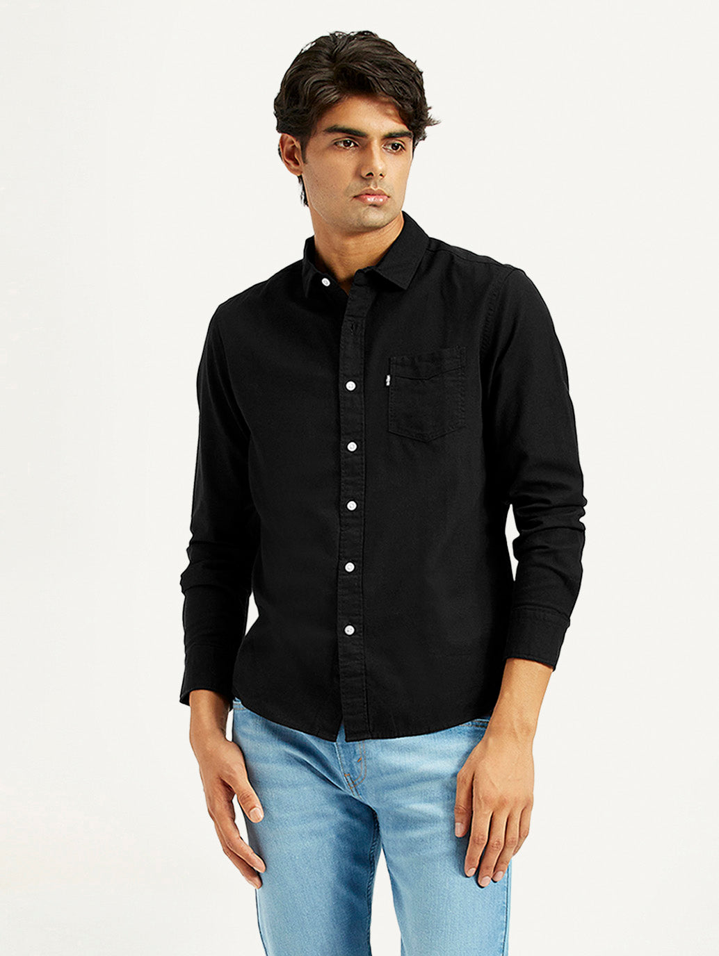 Men's Solid Black Slim Fit Shirt - Styleshot View