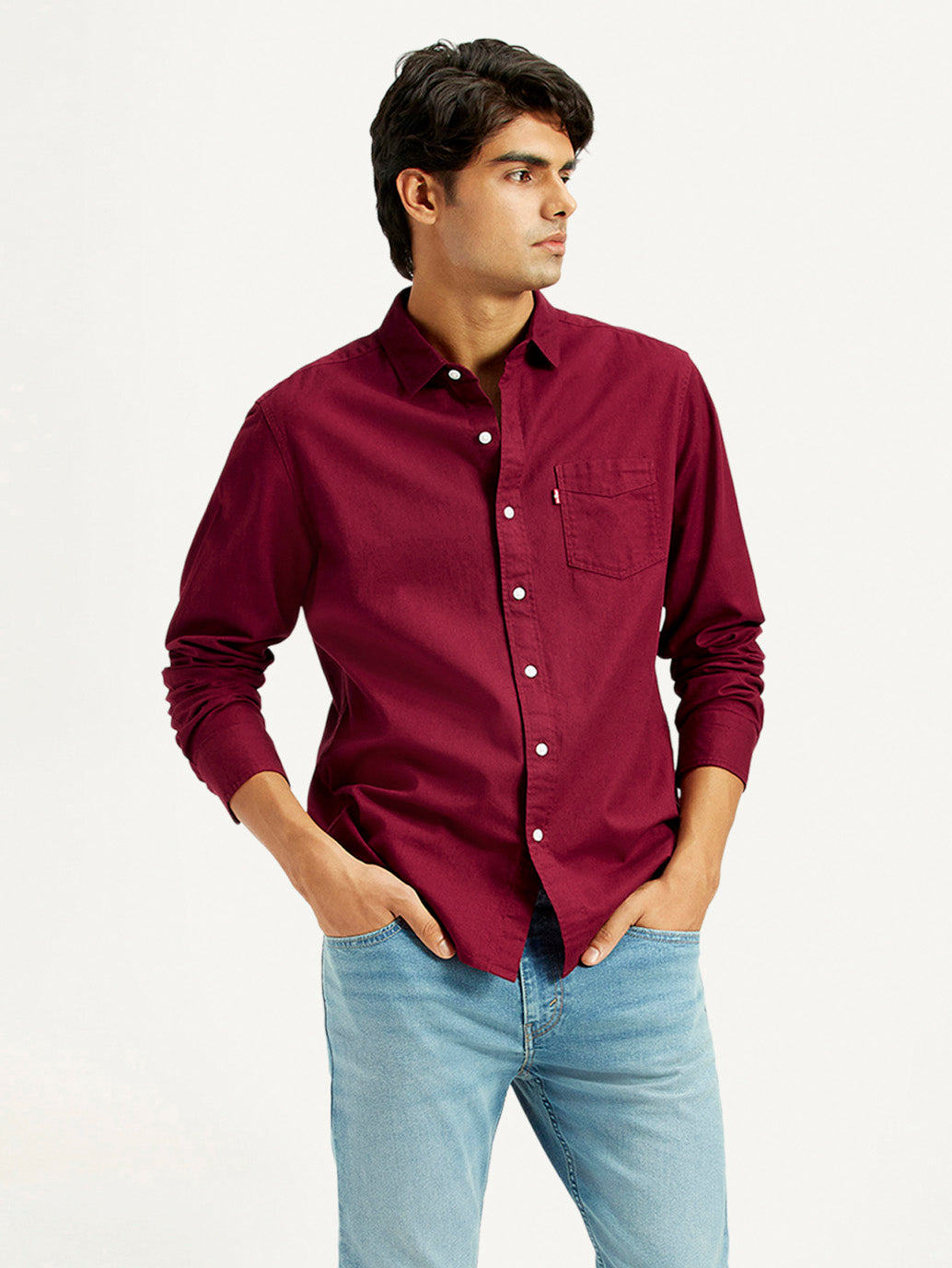 Men's Solid Maroon Slim Fit Shirt
