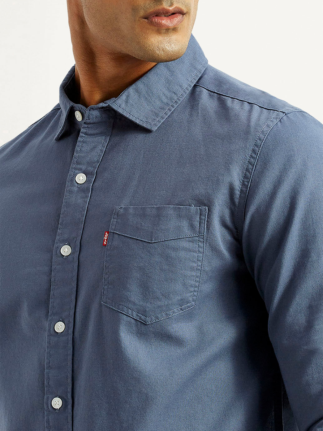 Men's Solid Navy Slim Fit Shirt - Detail View