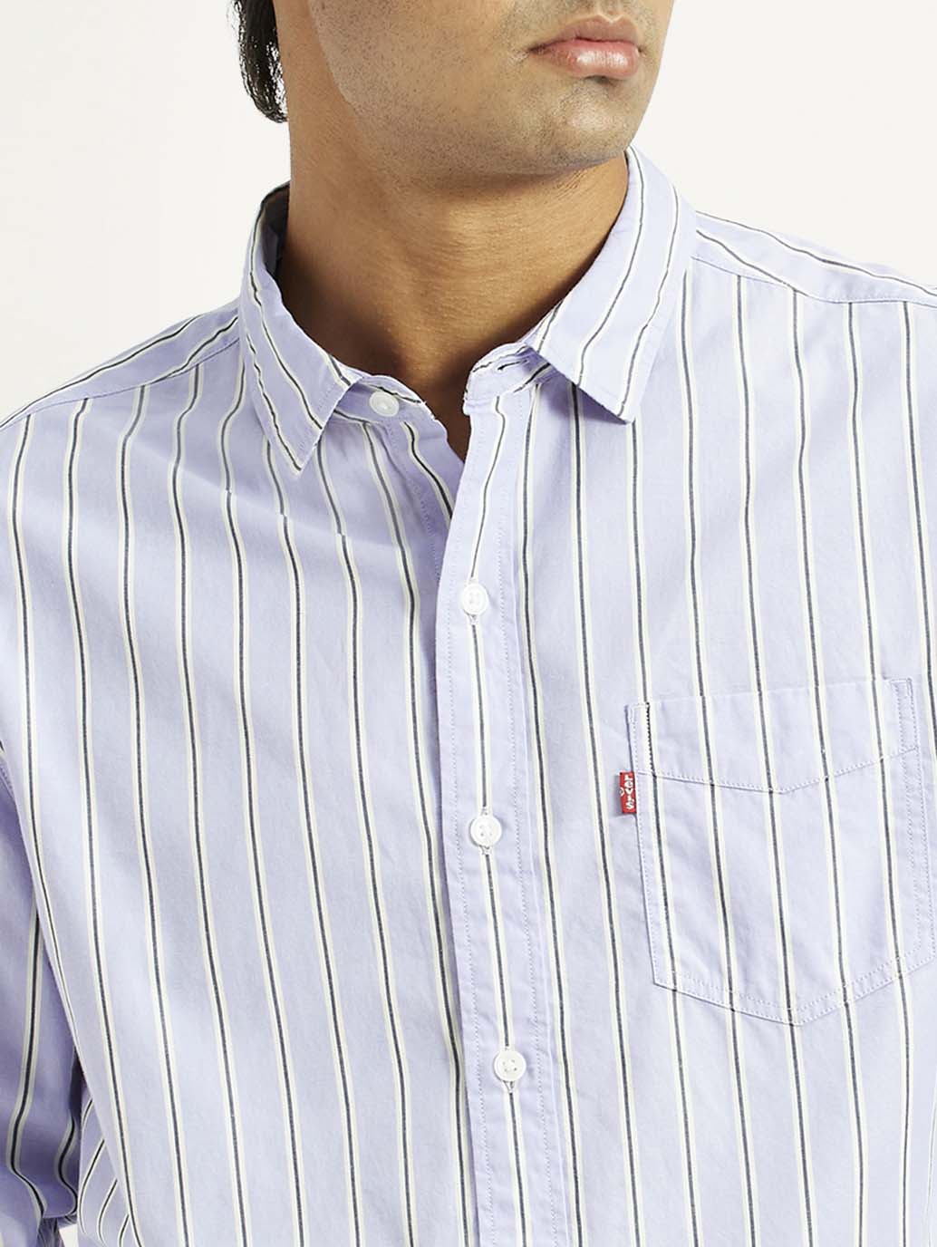 Men's Striped Light Blue Slim Fit Shirt - Detail View