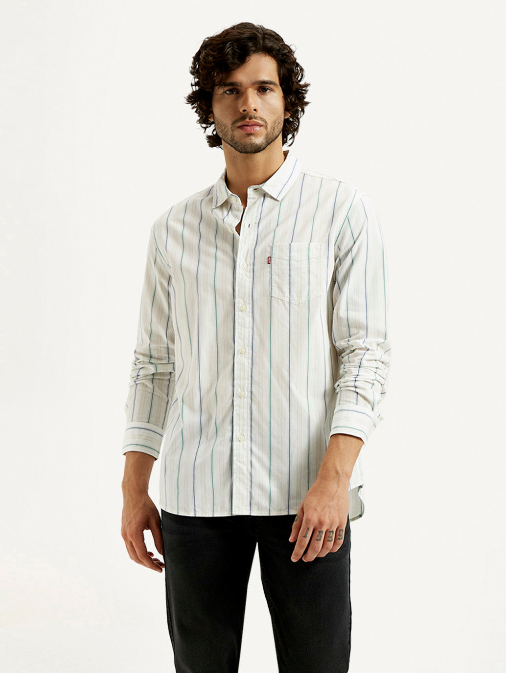 Men's Striped White Slim Fit Shirt - Styleshot View