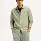 Men's Striped Olive Green Slim Fit Shirt - Styleshot View