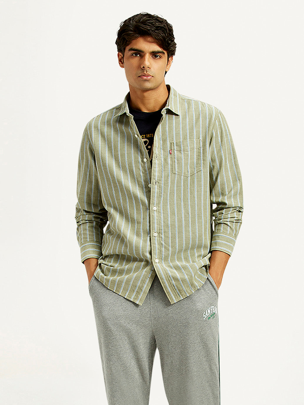 Men's Striped Olive Green Slim Fit Shirt