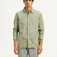 Men's Striped Olive Green Slim Fit Shirt - Front View