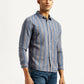 Men's Striped Blue Slim Fit Shirt - Side View