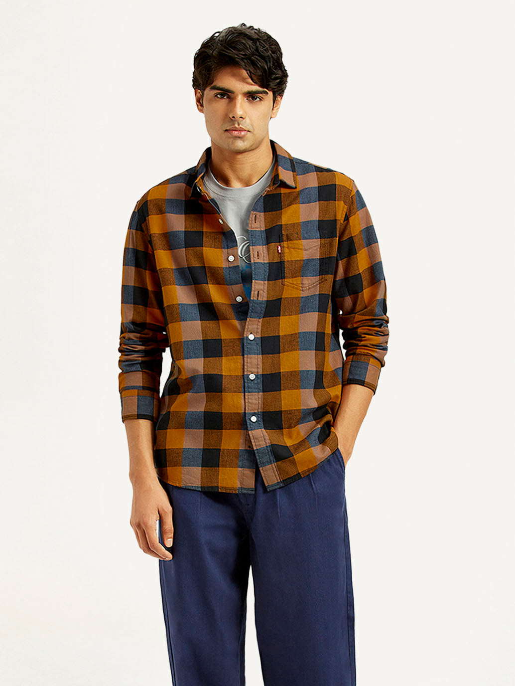 Men's Checkered Multi Color Slim Fit Shirt - Styleshot View