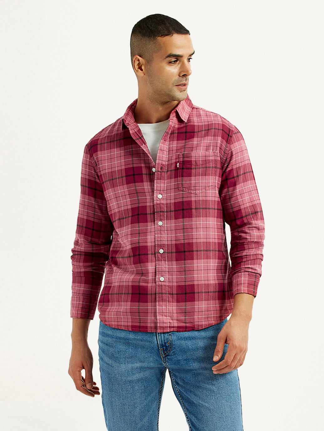 Men's Checkered Red Slim Fit Shirt - Styleshot View