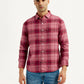 Men's Checkered Red Slim Fit Shirt - Front View