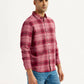 Men's Checkered Red Slim Fit Shirt - Side View