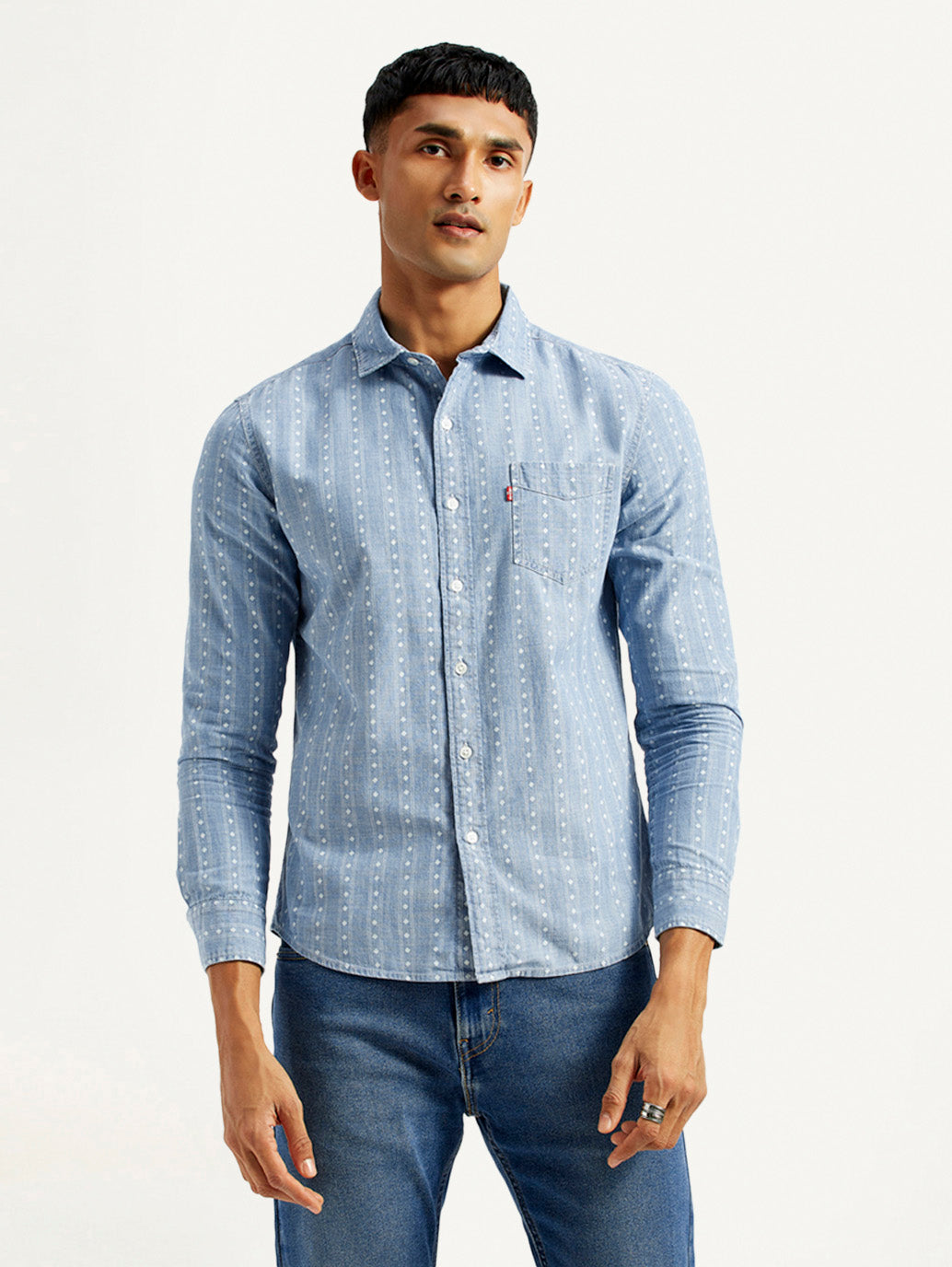 Men's Geometric Blue Slim Fit Shirt - Front View