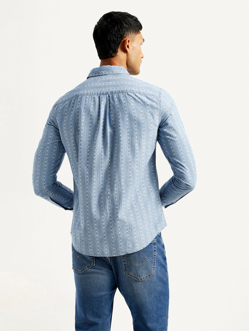 Men's Geometric Blue Slim Fit Shirt - Back View