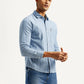 Men's Geometric Blue Slim Fit Shirt - Side View