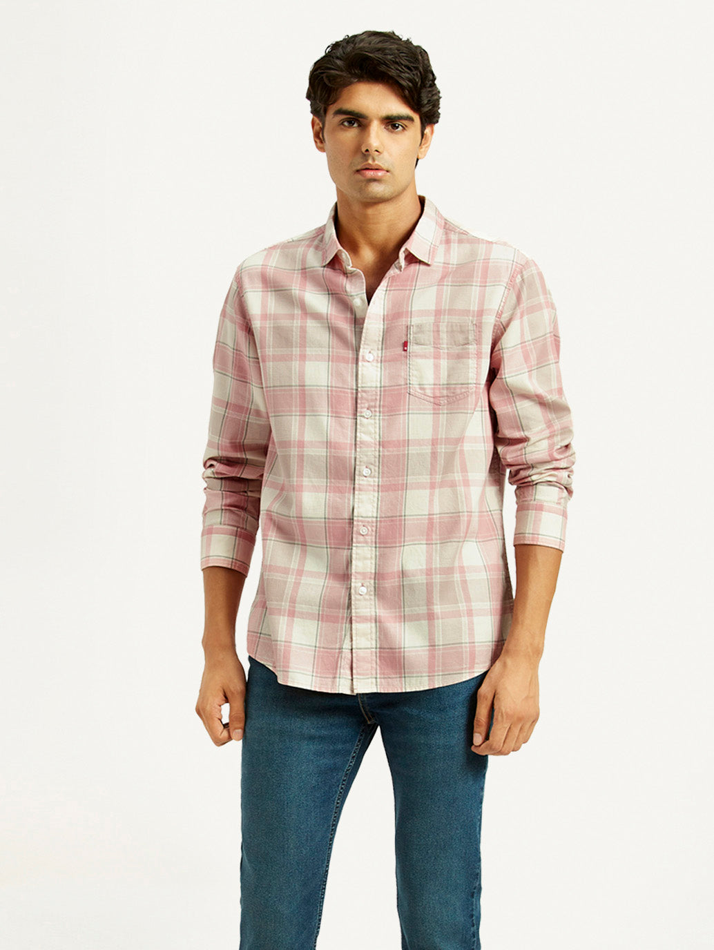 Men's Checkered Light Pink Slim Fit Shirt