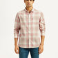 Men's Checkered Light Pink Slim Fit Shirt - Front View