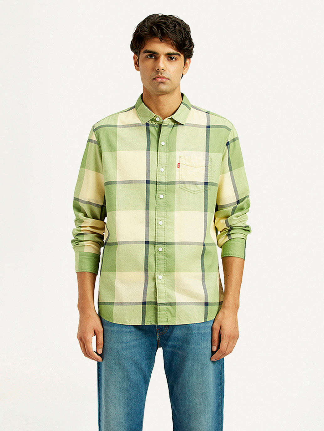 Men's Checkered Light Green Slim Fit Shirt