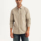Men's Solid Beige Slim Fit Oxford Shirt - Front View