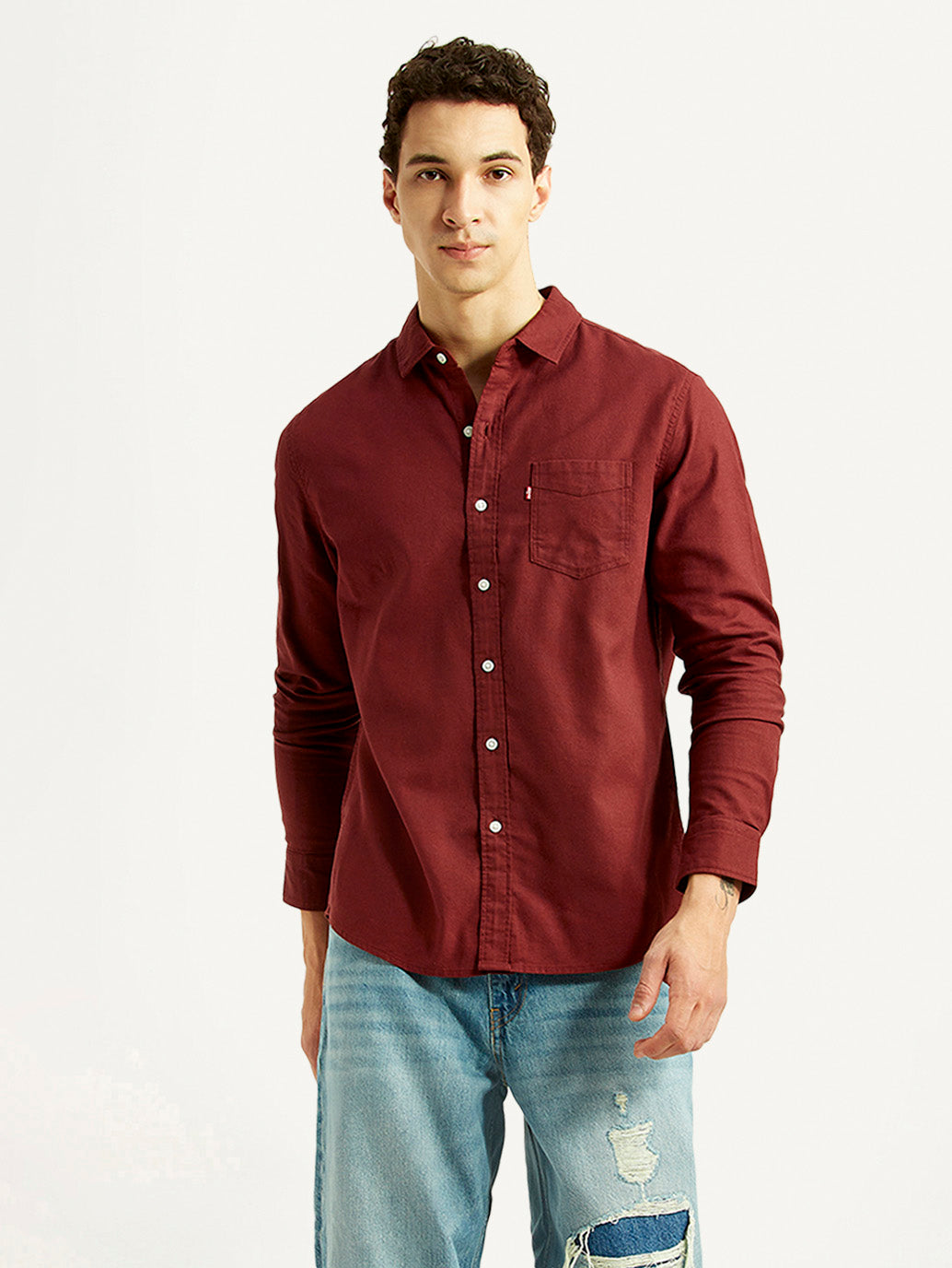 Men's Solid Maroon Slim Fit Oxford Shirt