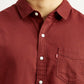 Men's Solid Maroon Slim Fit Oxford Shirt - Detail View