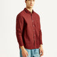 Men's Solid Maroon Slim Fit Oxford Shirt - Side View