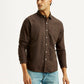 Men's Solid Brown Slim Fit Oxford Shirt - Front View