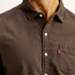Men's Solid Brown Slim Fit Oxford Shirt - Detail View