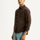Men's Solid Brown Slim Fit Oxford Shirt - Side View