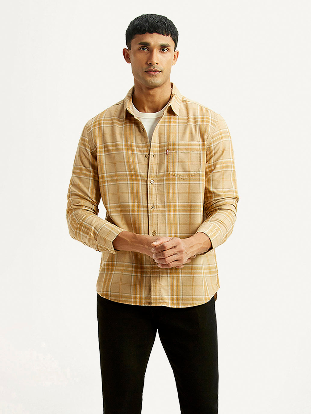 Men's Checkered Beige Slim Fit Shirt