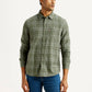 Men's Checkered Olive Slim Fit Shirt - Front View