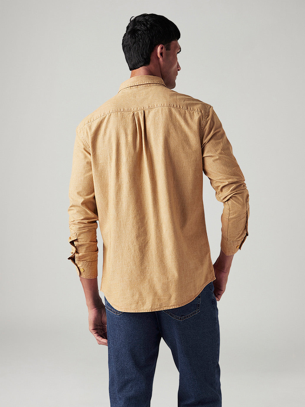 Men's Solid Slim Fit Overdyed Shirt - Back View