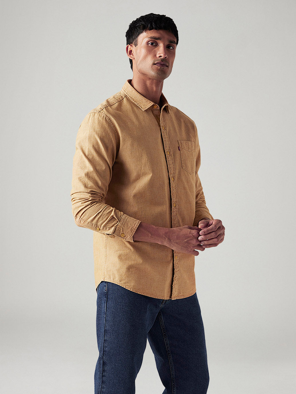 Men's Solid Slim Fit Overdyed Shirt - Side View