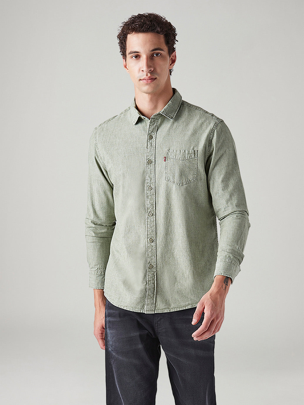 Men's Solid Slim Fit Overdyed Shirt - Front View