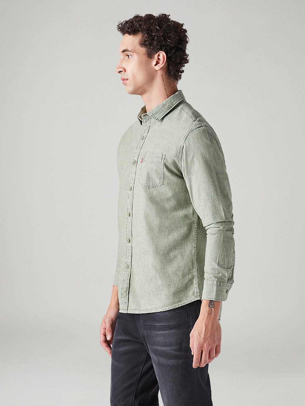 Men's Solid Slim Fit Overdyed Shirt - Side View