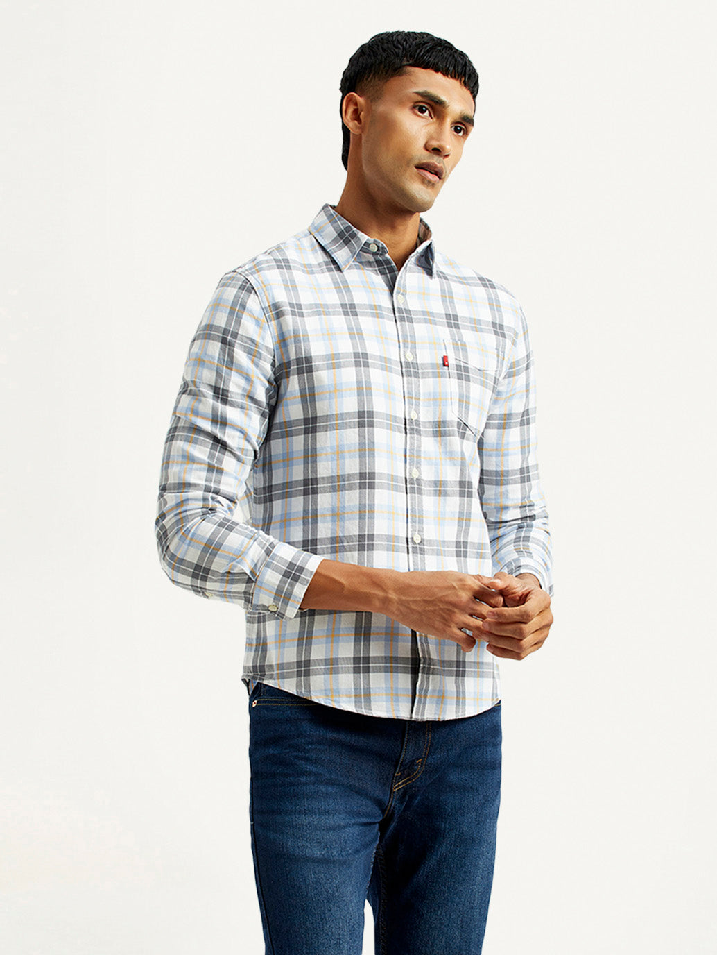 Men's Checkered Multi Color Slim Fit Shirt - Side View