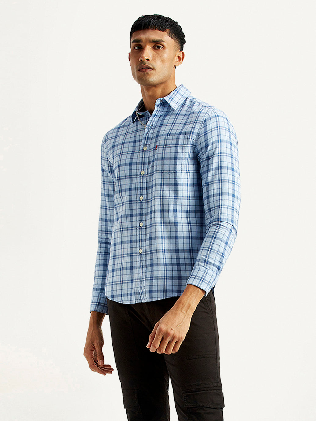 Men's Checkered Blue Slim Fit Shirt