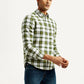 Men's Checkered Olive Slim Fit Shirt - Side View