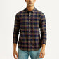 Men's Checkered Indigo Slim Fit Oxford Shirt - Front View