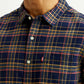 Men's Checkered Indigo Slim Fit Oxford Shirt - Detail View