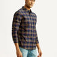 Men's Checkered Indigo Slim Fit Oxford Shirt - Side View