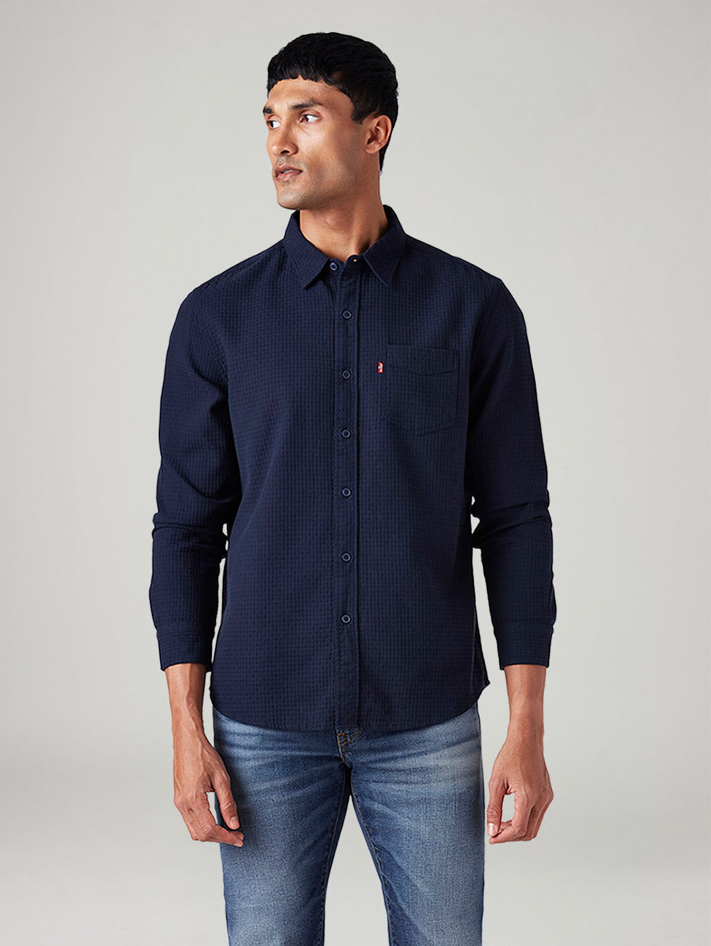 Men's Self Design Slim Fit Textured Shirt - Front View