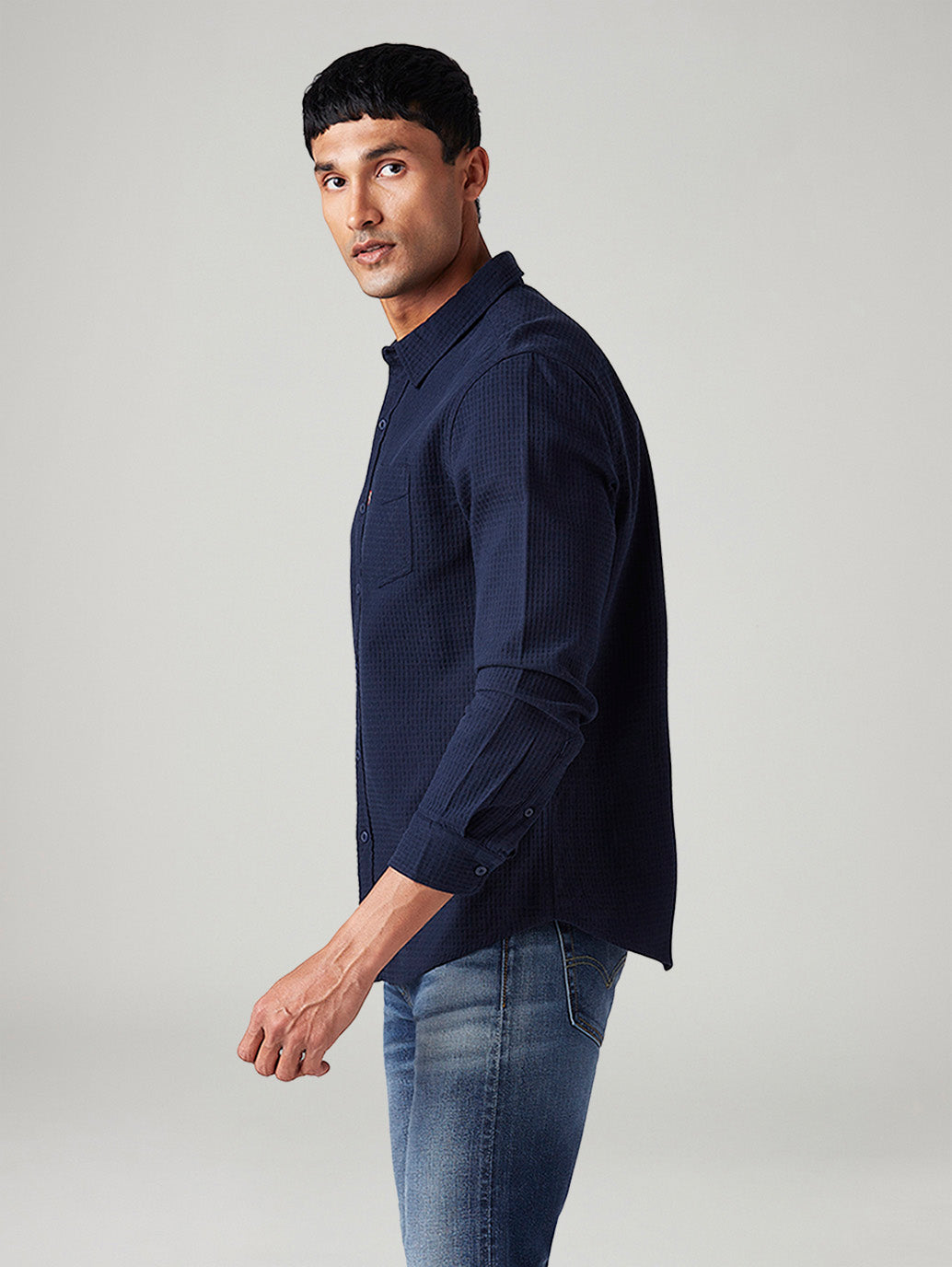 Men's Self Design Slim Fit Textured Shirt - Side View