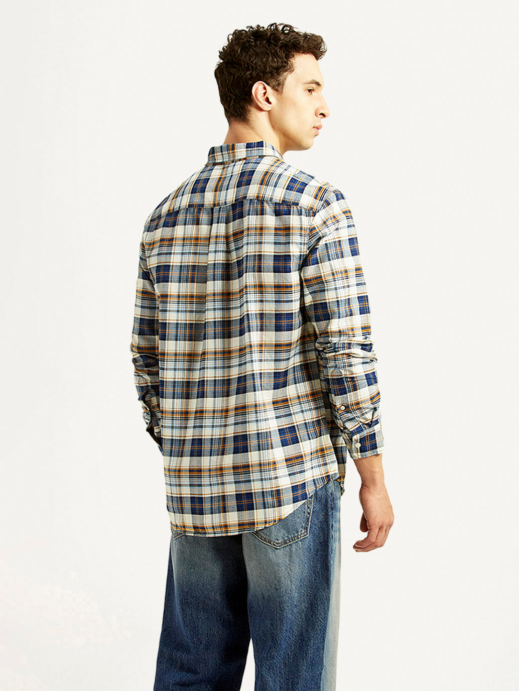 Men's Checkered Multi Color Slim Fit Oxford Shirt - Back View