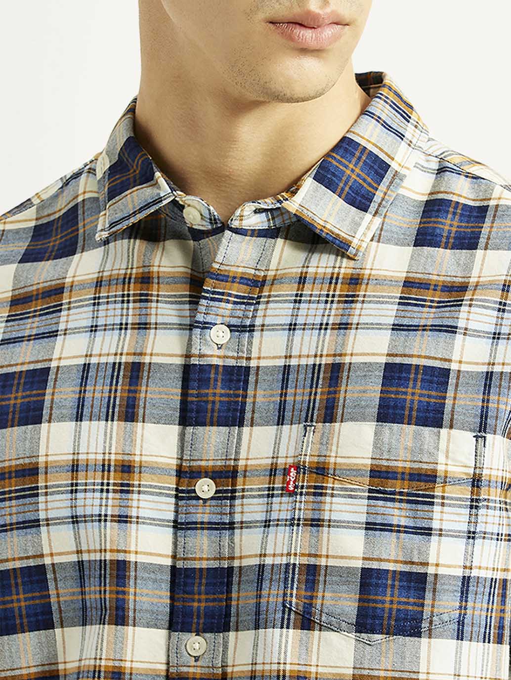 Men's Checkered Multi Color Slim Fit Oxford Shirt - Detail View