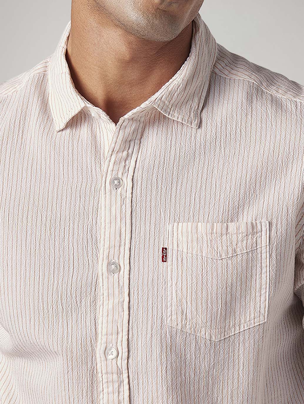 Men's Striped Slim Fit Textured Shirt - Detail View