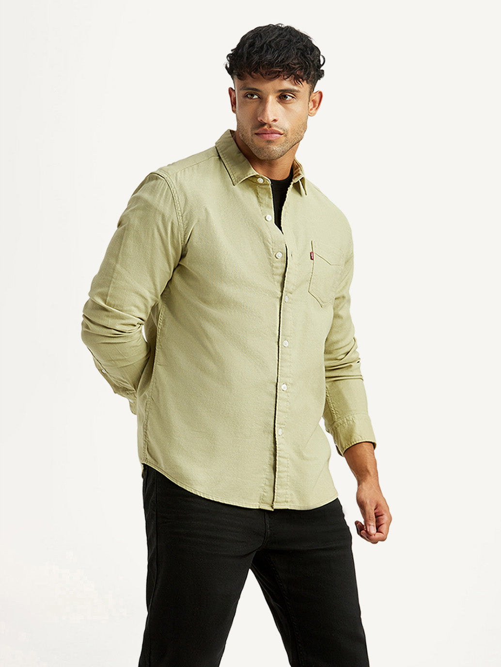Men's Solid Green Slim Fit Oxford Shirt - Styleshot View